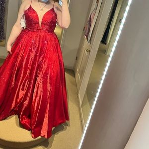 Red iridescent, bejeweled 2022 Prom Dress